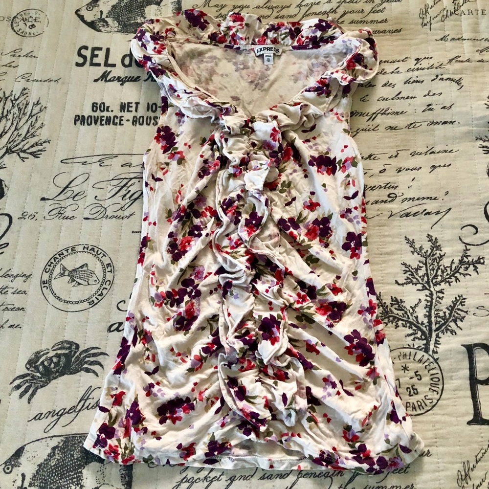 Express Floral Ruffle Tank